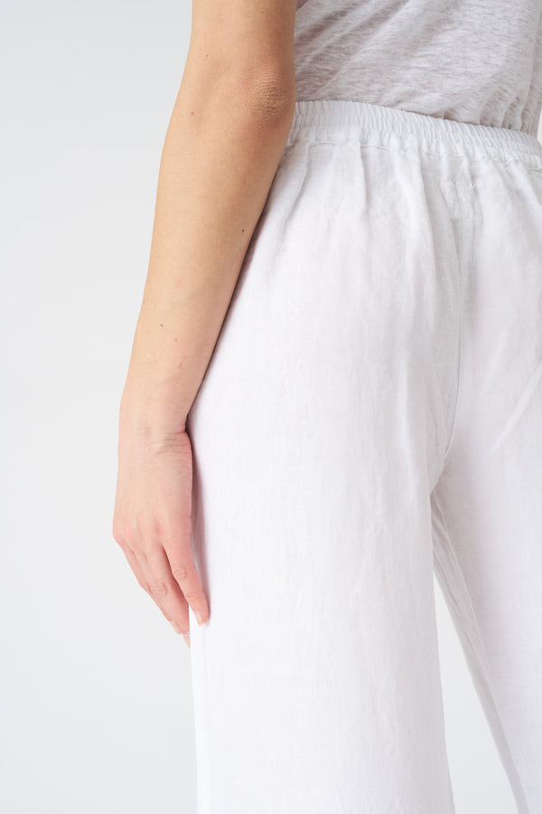 120% Lino White Wide Leg Relaxed Pant WHITE