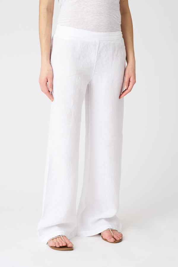 120% Lino White Wide Leg Relaxed Pant WHITE