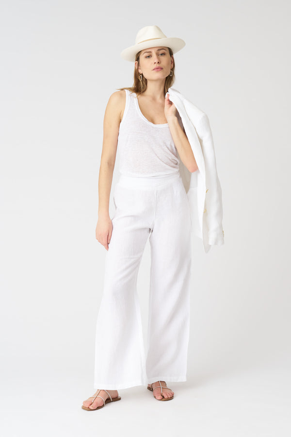 120% lino White Wide Leg Relaxed Pant WHITE