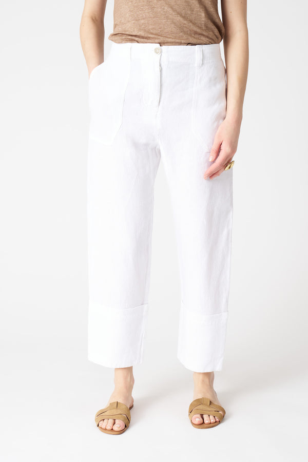120% Lino Wide Leg Cropped Pant WHITE
