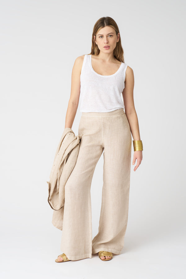 120% lino Wide Leg Relaxed Pant PISTACHE SOFT FADE
