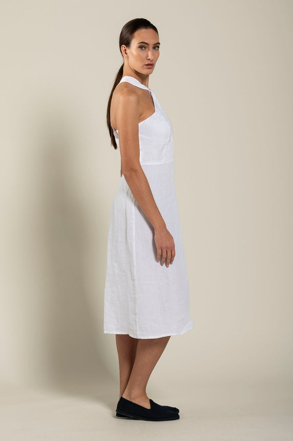 120% Lino Woman Crossover Neck Dress WHITE