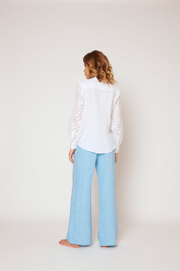 120% Lino Yarn-dyed Linen Blouse WHITE