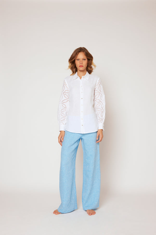 120% Lino Yarn-dyed Linen Blouse WHITE