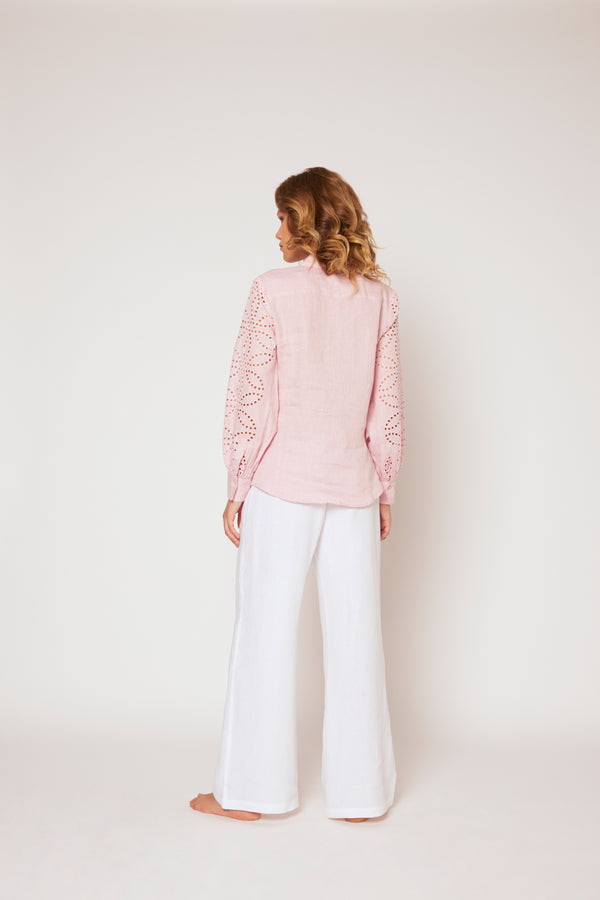 120% Lino Yarn-dyed Linen Blouse WHITE