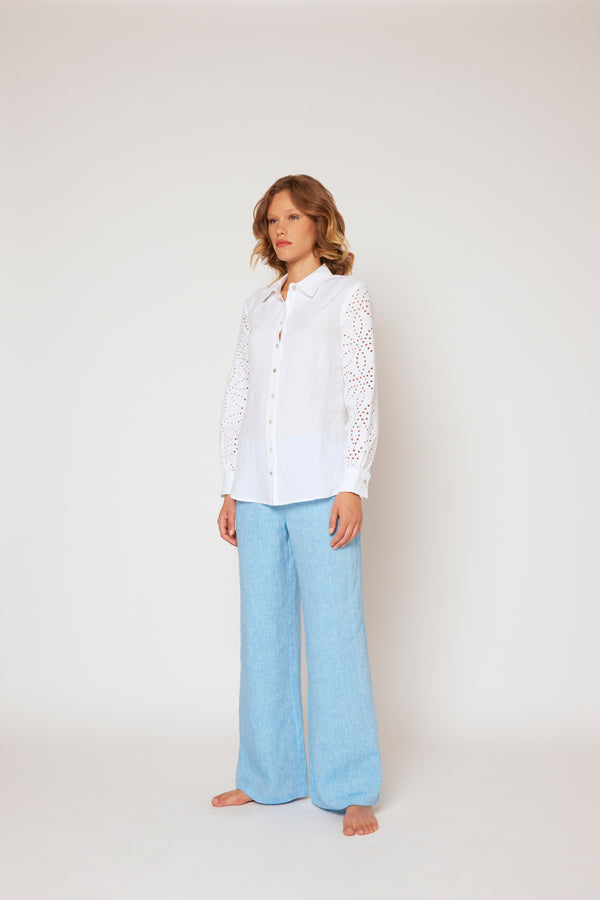 120% lino Yarn-dyed linen blouse WHITE