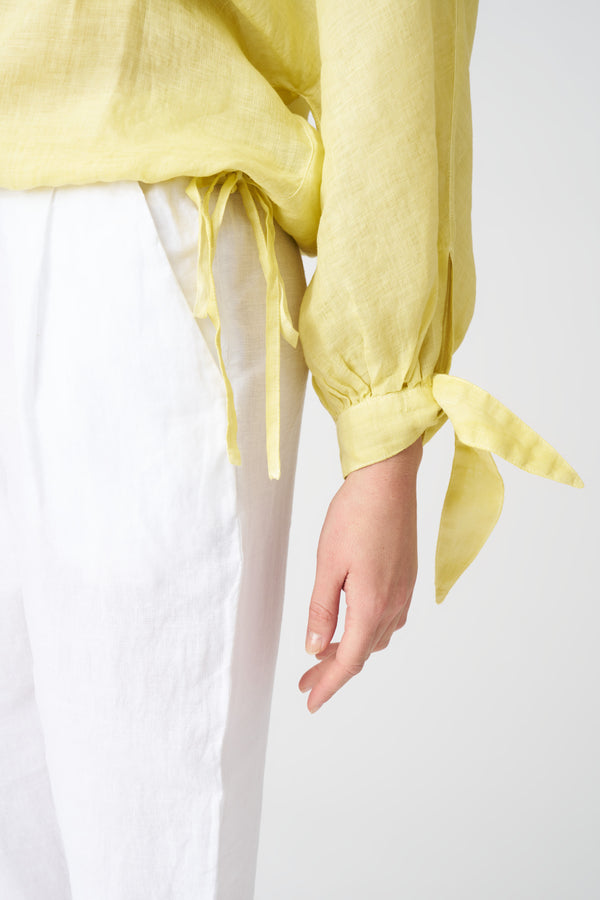 120% Lino Blouse With Balloon Sleeve Tie-Fronts SAFARI SOFT FADE