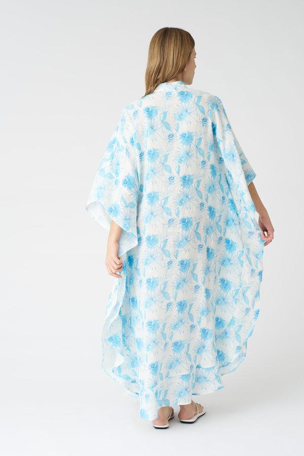 120% Lino Botanical Watercolor Kaftan Dress BOTANICAL WATERCOLOR