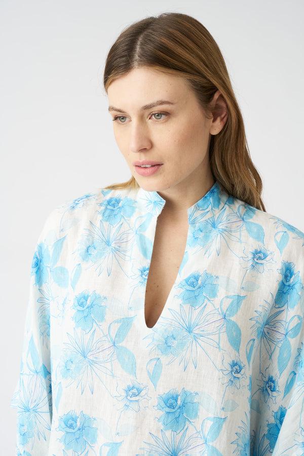 120% Lino Botanical Watercolor Kaftan Dress BOTANICAL WATERCOLOR