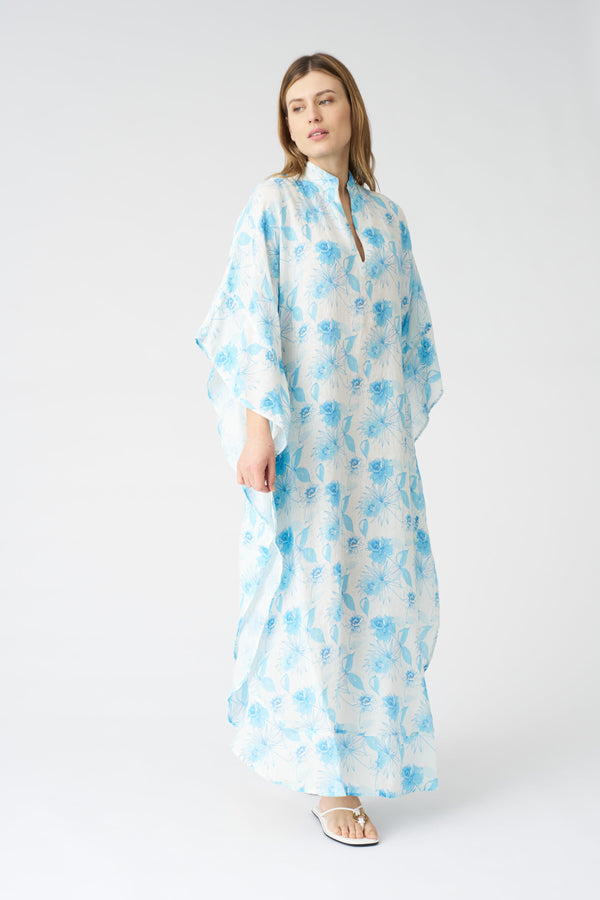 120% lino Botanical Watercolor Kaftan Dress BOTANICAL WATERCOLOR