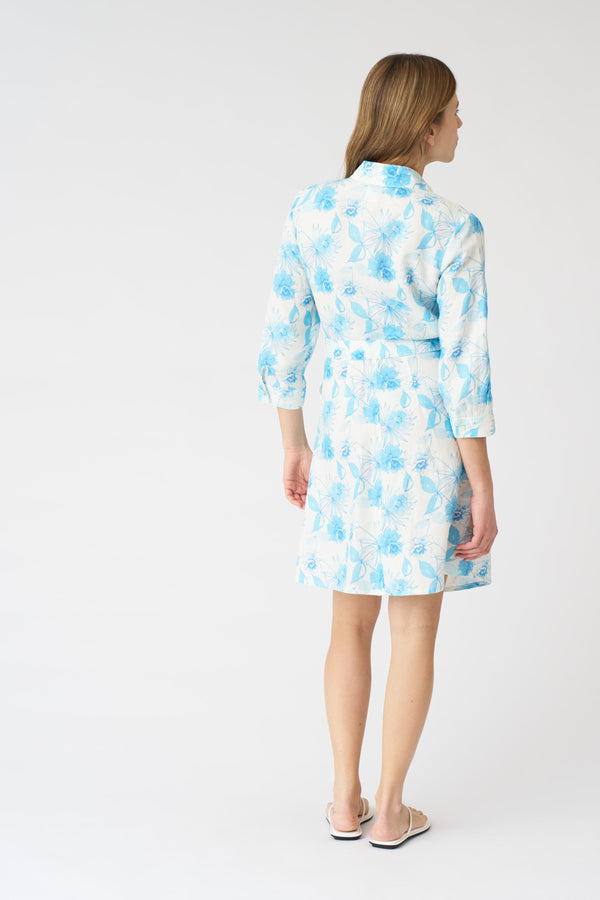 120% Lino Botanical Watercolor Shirt Dress With Belt BOTANICAL WATERCOLOR