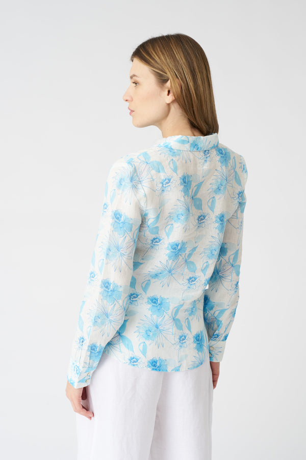 120% Lino Botanical Watercolor Tie-Front Shirt PRINT