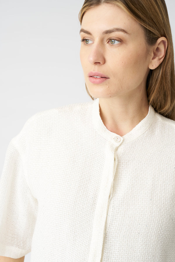 120% Lino Cropped Shirt With Dropped Shoulders WHITE