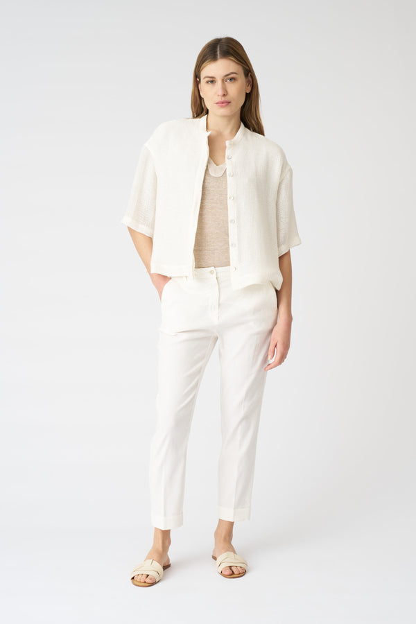 120% Lino Cropped Shirt With Dropped Shoulders WHITE