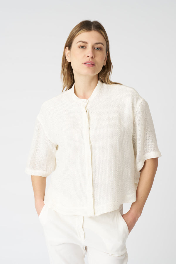 120% lino Cropped Shirt with Dropped Shoulders WHITE