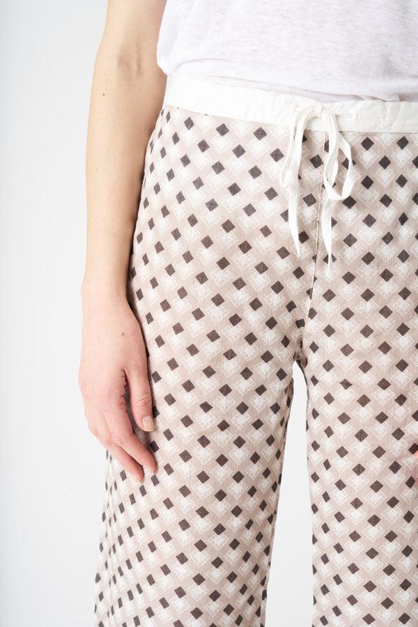 120% Lino Geometric Drawstring Pant WASHED CIOCCOLATO