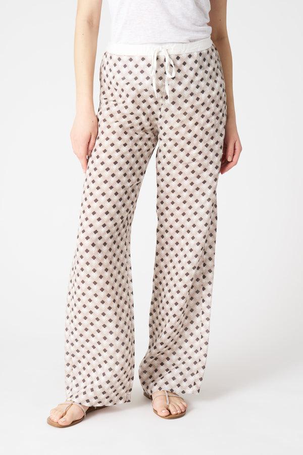 120% Lino Geometric Drawstring Pant WASHED CIOCCOLATO