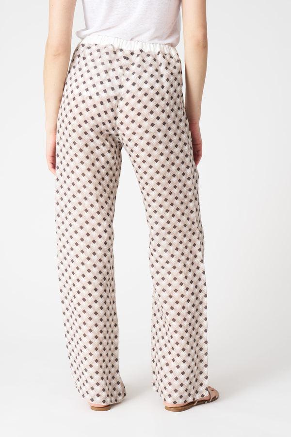 120% Lino Geometric Drawstring Pant WASHED CIOCCOLATO