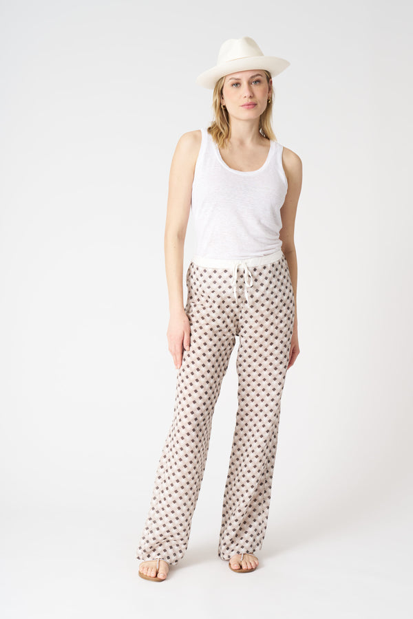 120% lino Geometric Drawstring Pant WASHED CIOCCOLATO
