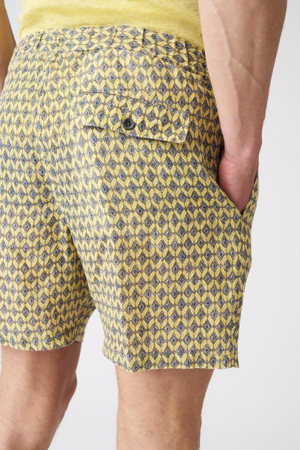 120% Lino Geometric Yellow Drawstring Short WASHED-YELLOW PRINT