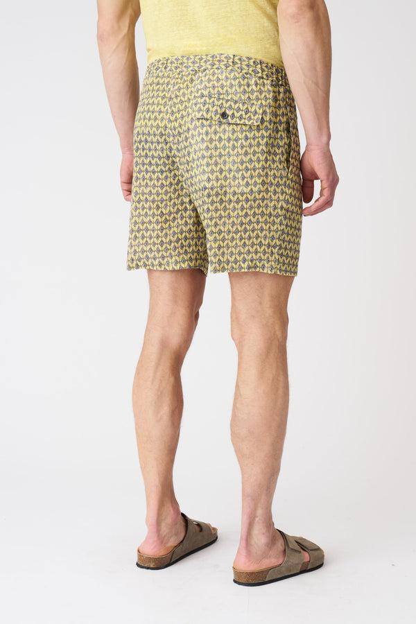 120% Lino Geometric Yellow Drawstring Short WASHED-YELLOW PRINT