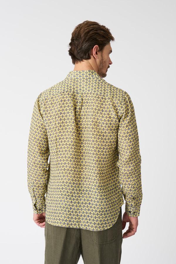 120% Lino Geometric Yellow Regular Fit Shirt WASHED-YELLOW PRINT