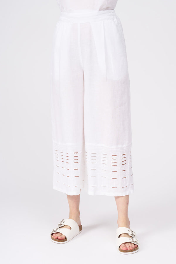 120% lino High-Waisted Pant With Lower Embroidery WHITE