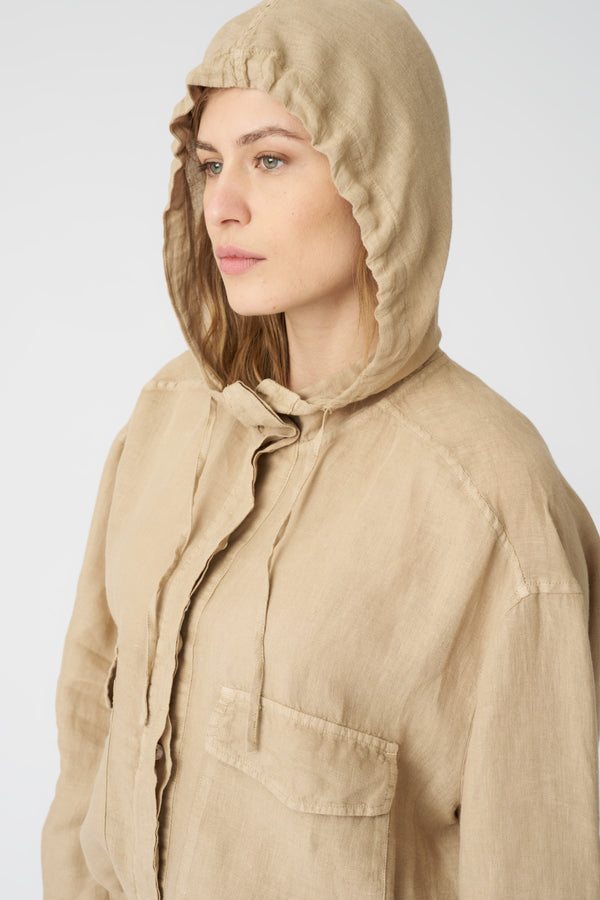 120% Lino Jacket With Hood And Drawstring Waist ALMOND