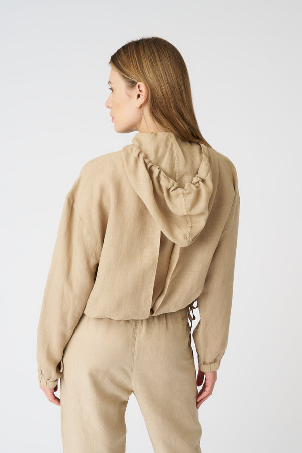 120% Lino Jacket With Hood And Drawstring Waist ALMOND