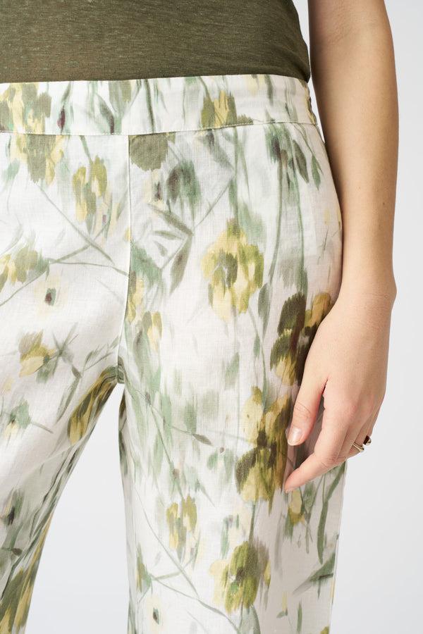 120% Lino Japanese Flower Flare Pant WASHED-GREEN PRINT