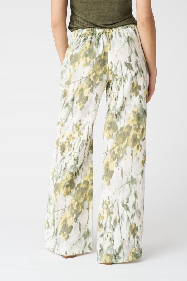 120% Lino Japanese Flower Flare Pant WASHED-GREEN PRINT