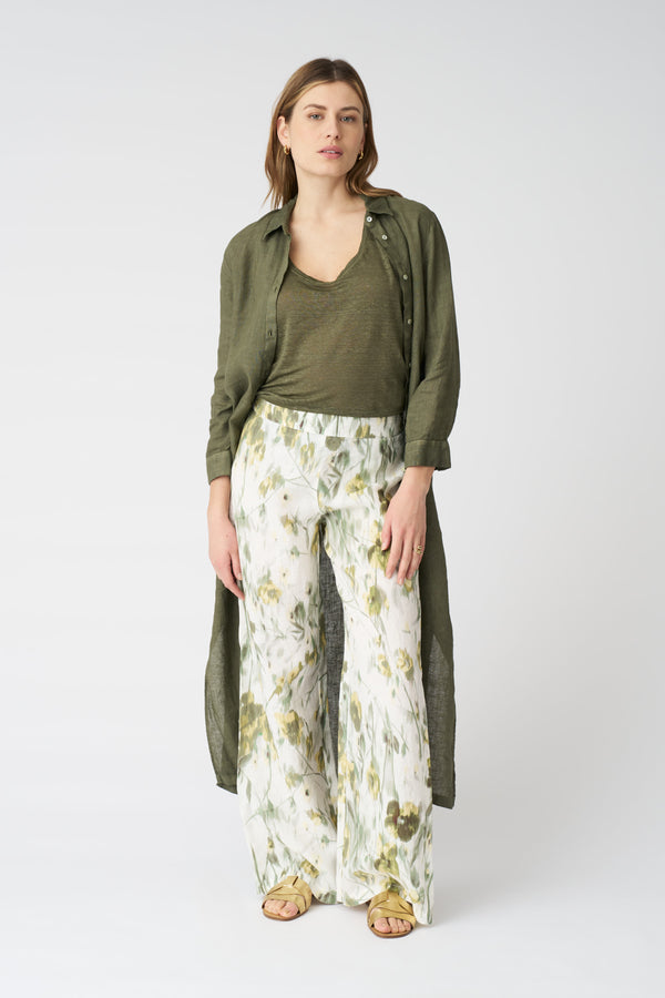 120% lino Japanese Flower Flare Pant WASHED-GREEN PRINT