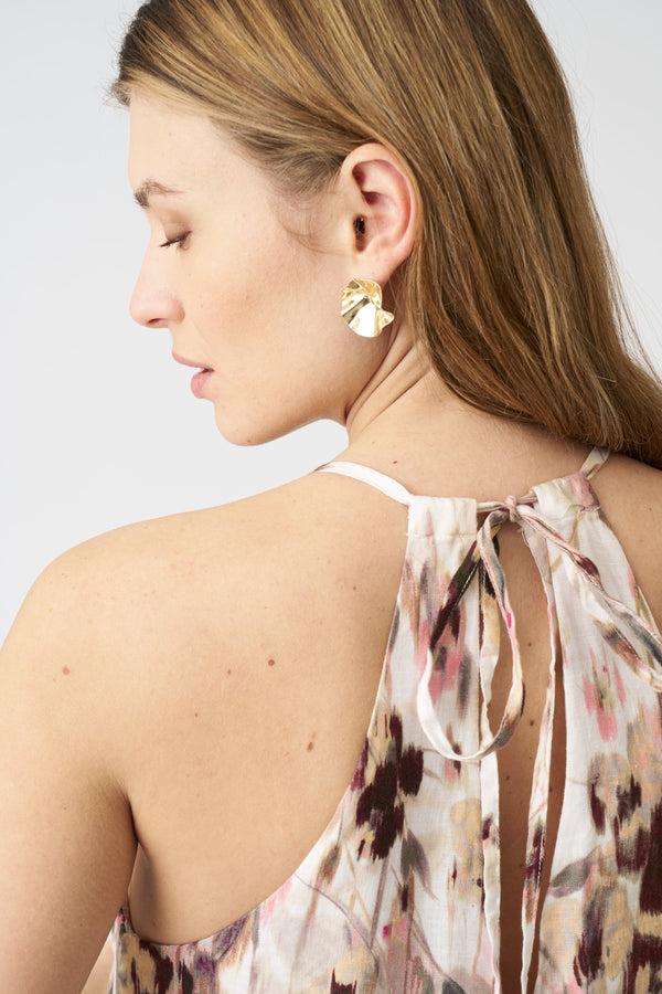 120% Lino Japanese Flower Halter Maxi Dress WASHED-PINK PRINT