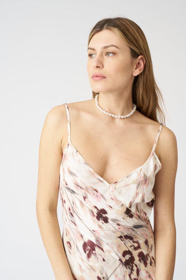 120% Lino Japanese Flower Maxi Dress WASHED-PINK PRINT