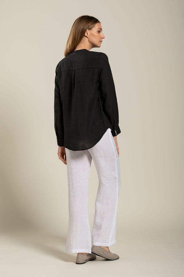 120% Lino Long Sleeve Blouse With V-Neck And Sequin Detail WHITE