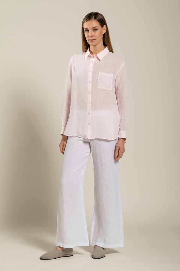 120% Lino Long Sleeve Woman Classic Shirt With Pocket SKY