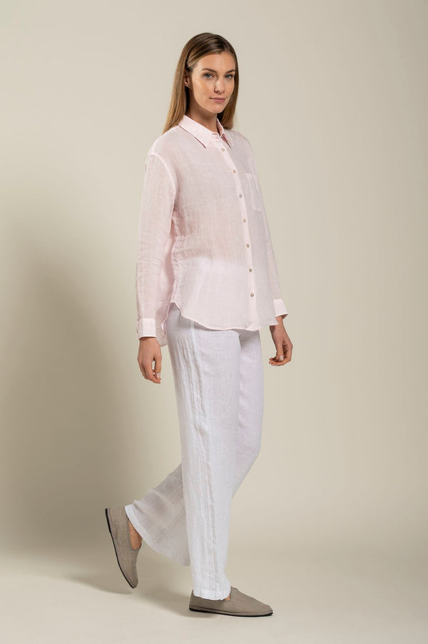 120% Lino Long Sleeve Woman Classic Shirt With Pocket SKY