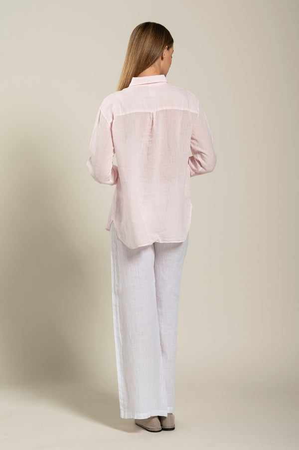 120% Lino Long Sleeve Woman Classic Shirt With Pocket SKY