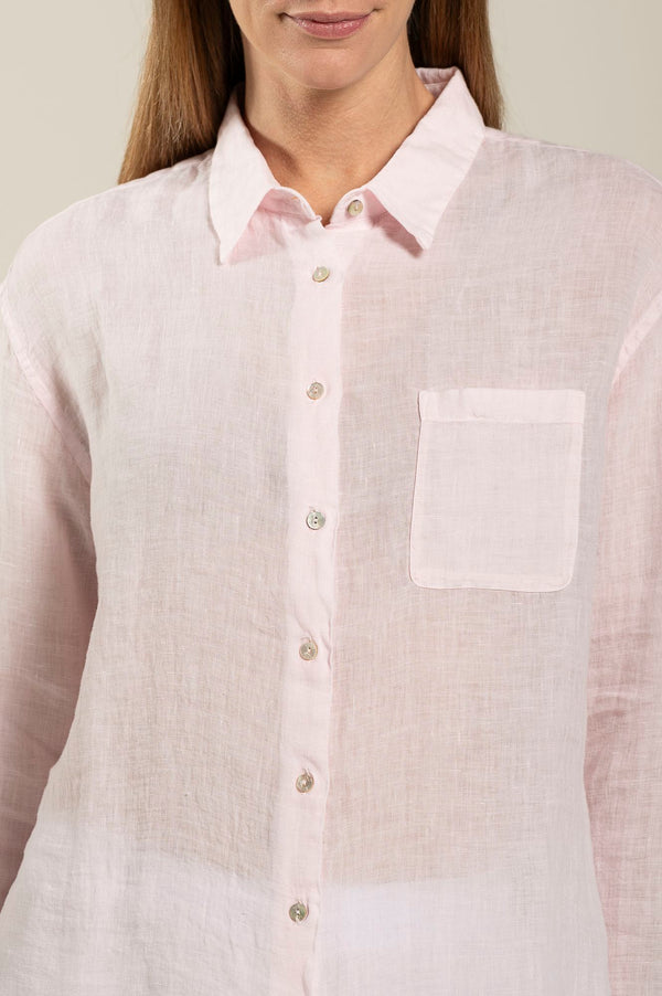 120% lino Long Sleeve Woman Classic Shirt With Pocket SKY