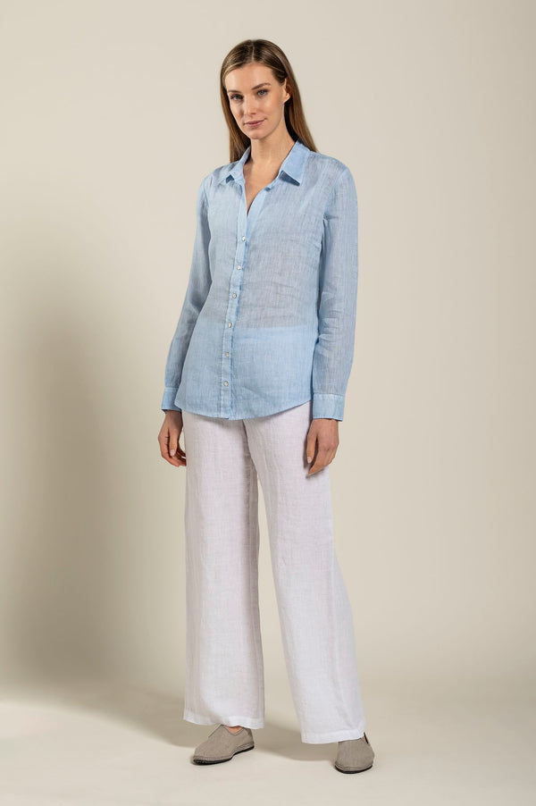 120% Lino Long Sleeve Woman Shirt ROSE QUARTZ SOFT FADE