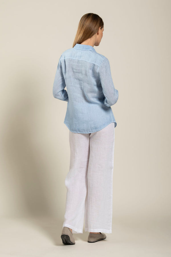 120% Lino Long Sleeve Woman Shirt ROSE QUARTZ SOFT FADE