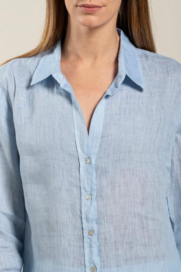 120% lino Long Sleeve Woman Shirt ROSE QUARTZ SOFT FADE