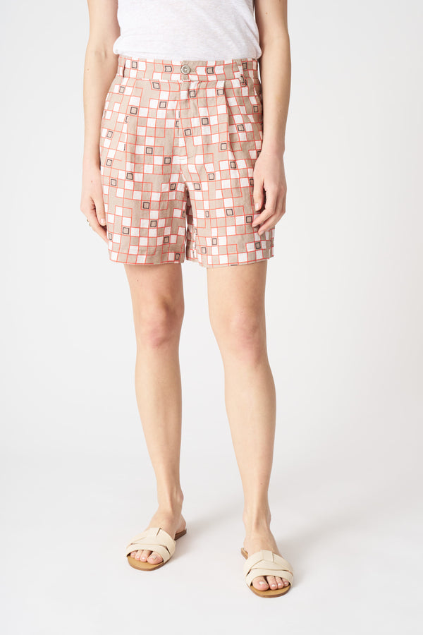 120% Lino Modern Motif Short With Pinces WASHED NOCCIOLA