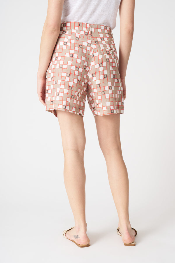120% Lino Modern Motif Short With Pinces WASHED NOCCIOLA