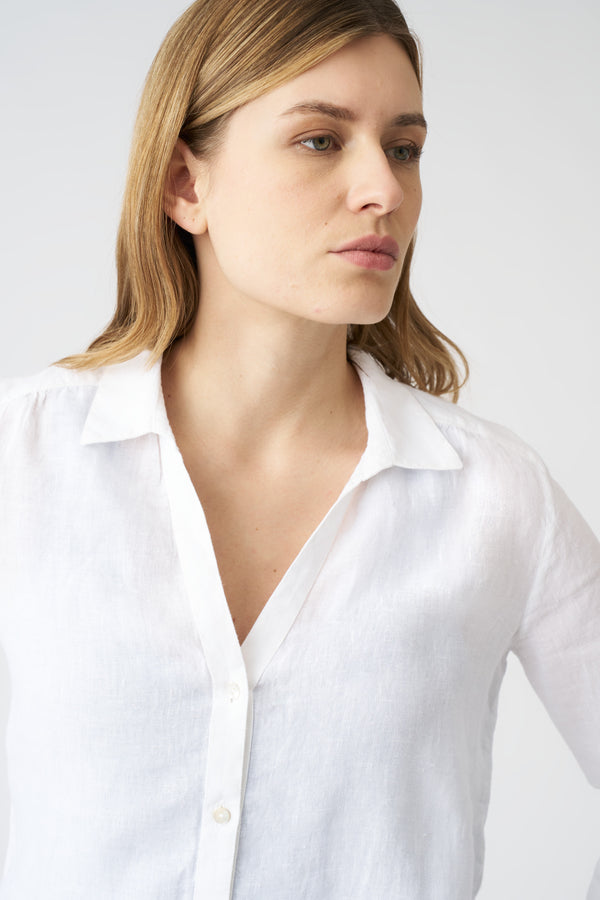 120% Lino Regular Fit Shirt With Offset Sleeves WHITE