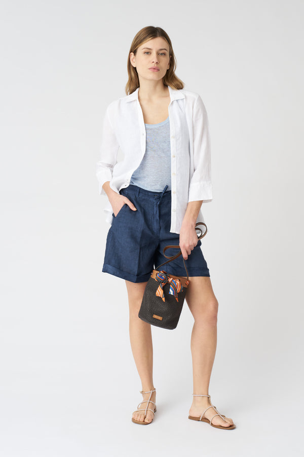 120% Lino Regular Fit Shirt With Offset Sleeves WHITE