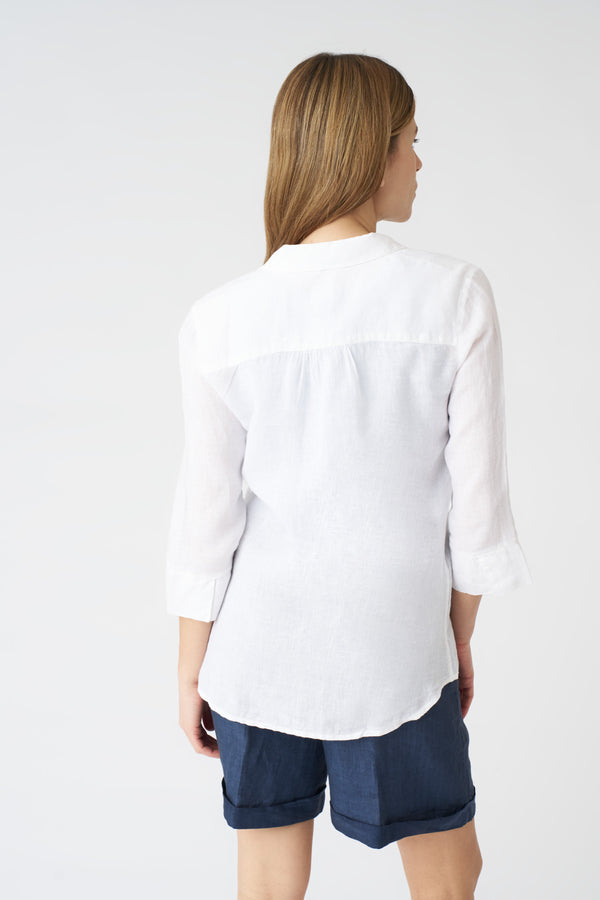 120% Lino Regular Fit Shirt With Offset Sleeves WHITE