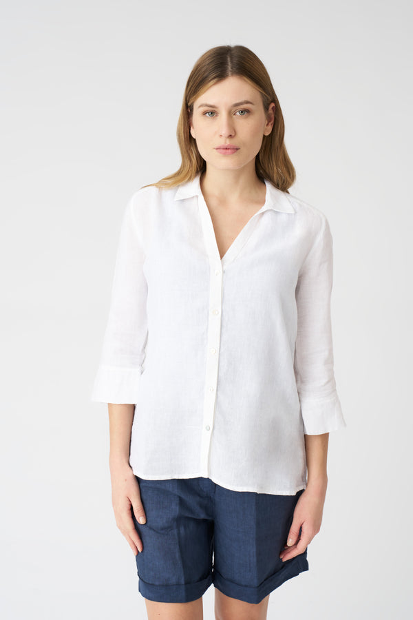 120% lino Regular Fit Shirt with Offset Sleeves WHITE