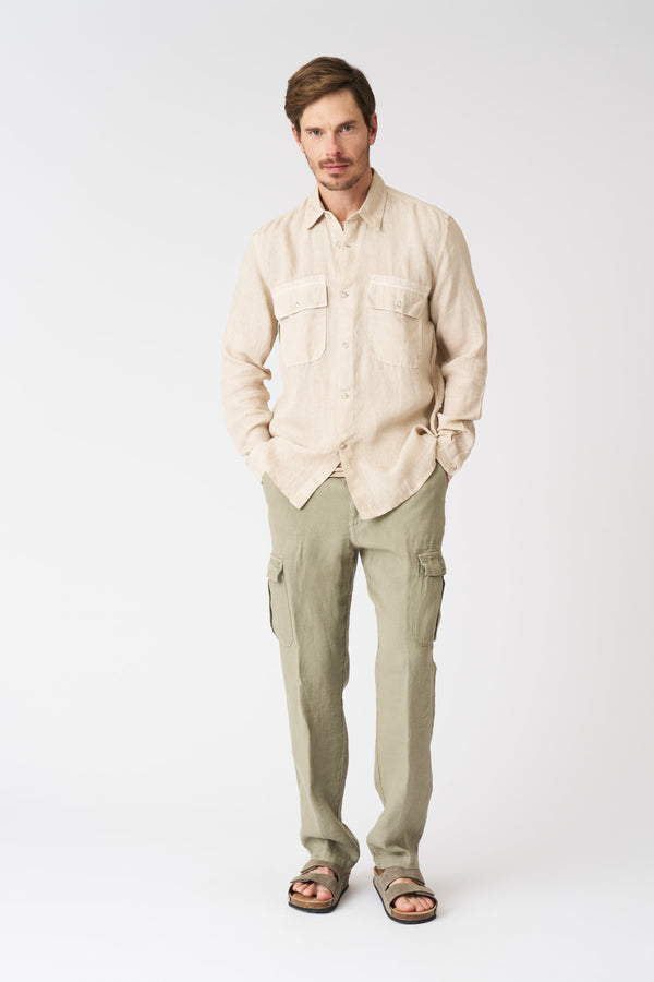 120% Lino Regular Fit Shirt With Patch Pockets BEIGE SOFT FADE
