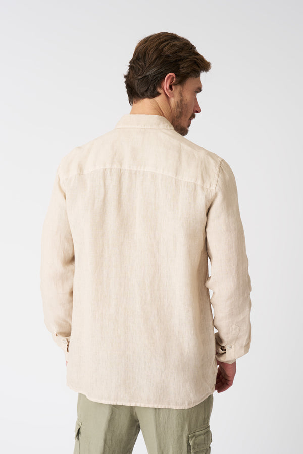 120% Lino Regular Fit Shirt With Patch Pockets BEIGE SOFT FADE
